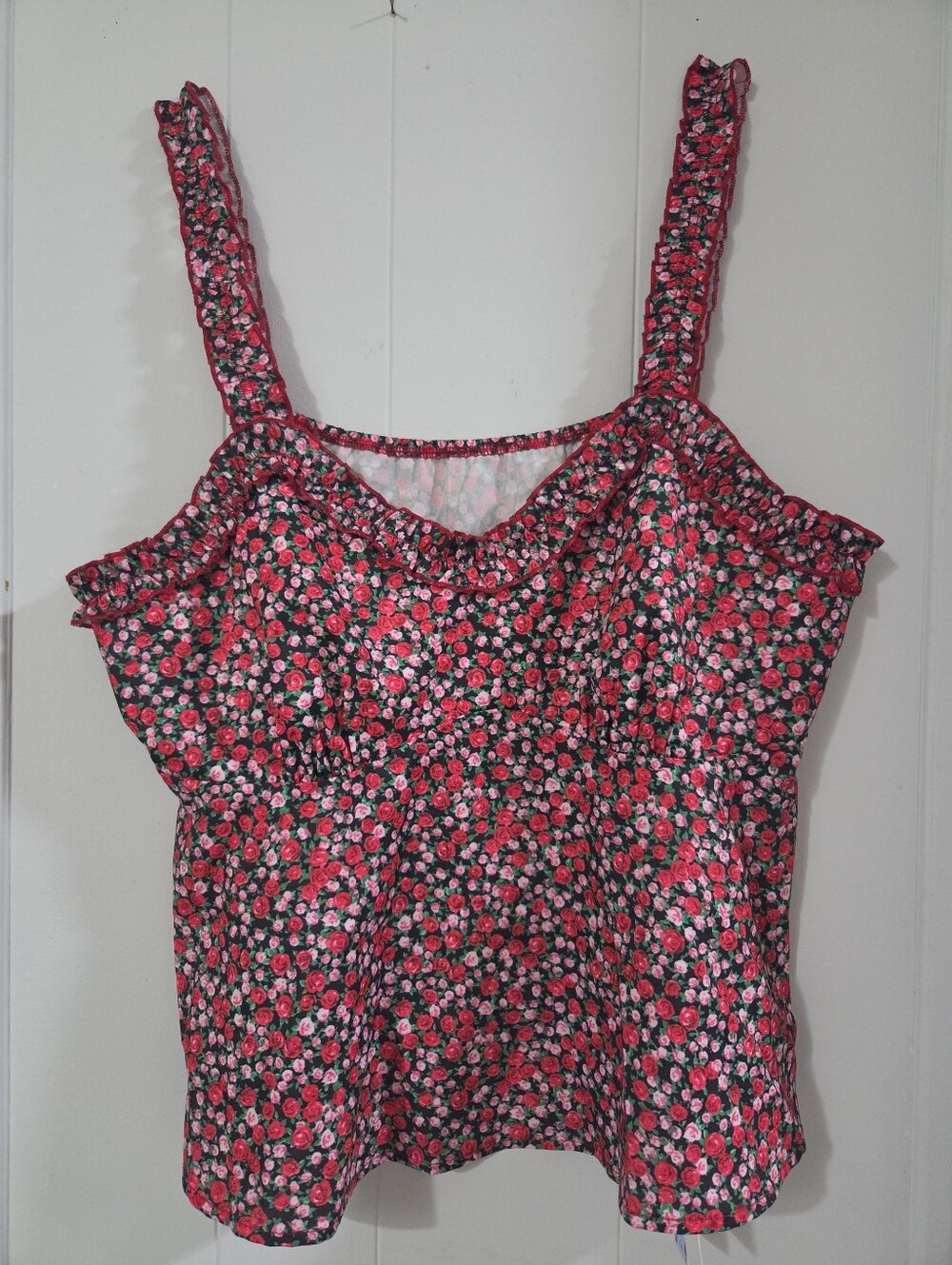 Cider Women’s Floral Ruffle Strap Tank Top- 3XL